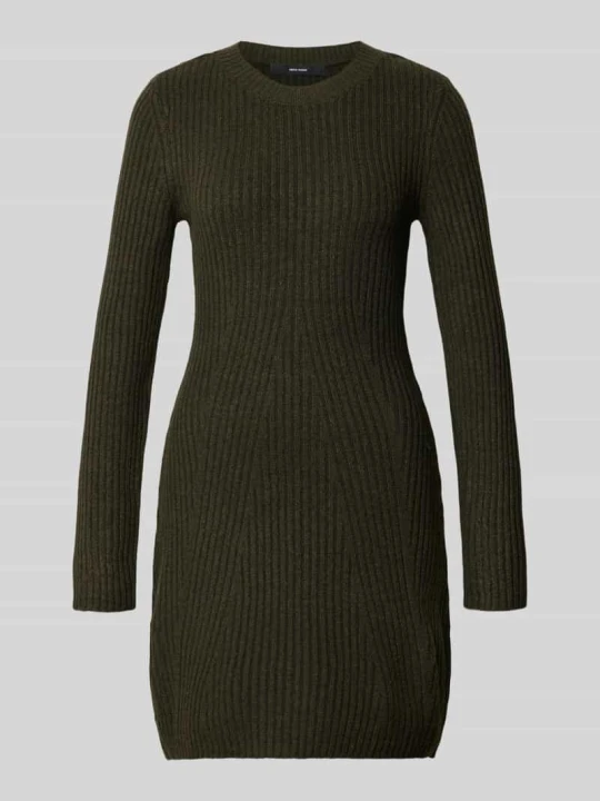 Zdjęcie produktu sukienka z dzianiny o kroju regular fit z okrągłym dekoltem model 'JOSANNA' Vero Moda Ciemnozielony