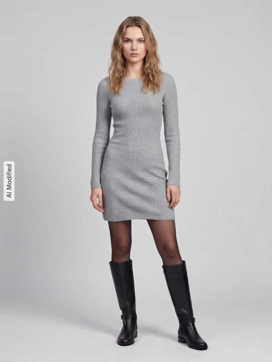 Zdjęcie produktu sukienka z dzianiny o kroju regular fit z okrągłym dekoltem model 'JOSANNA' Vero Moda Średnioszary melanż