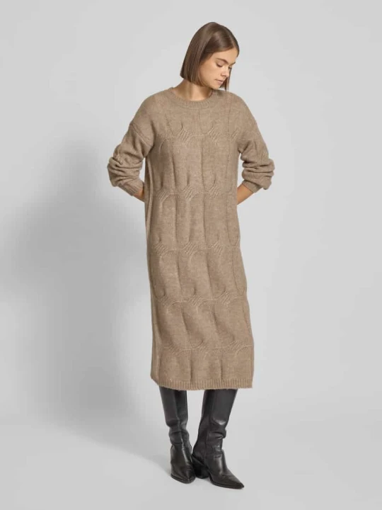 Zdjęcie produktu Sukienka z dzianiny z dodatkiem wełny model 'JENNA' Pieces Czekoladowy