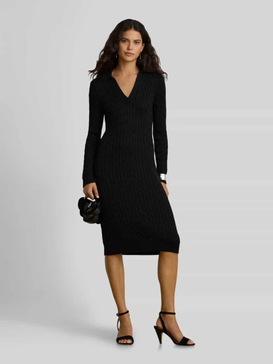 Zdjęcie produktu sukienka z dzianiny o kroju slim fit z mieszanka bawełny i wiskozy Lauren Ralph Lauren Czarny