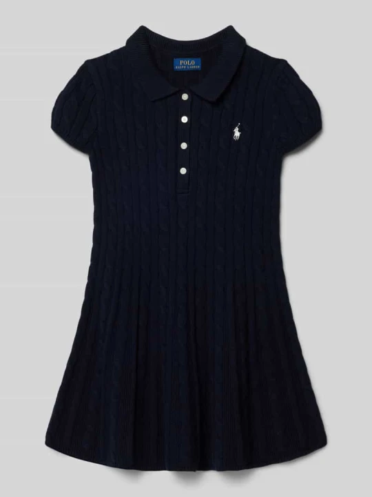 Zdjęcie produktu Sukienka z dzianiny ze ściegiem warkoczowym i wyhaftowanym logo Polo Ralph Lauren Granatowy