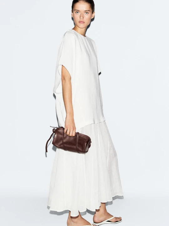 Zdjęcie produktu Sukienka Z Lnu O Łączonym Fasonie - Biały - Massimo Dutti - Female