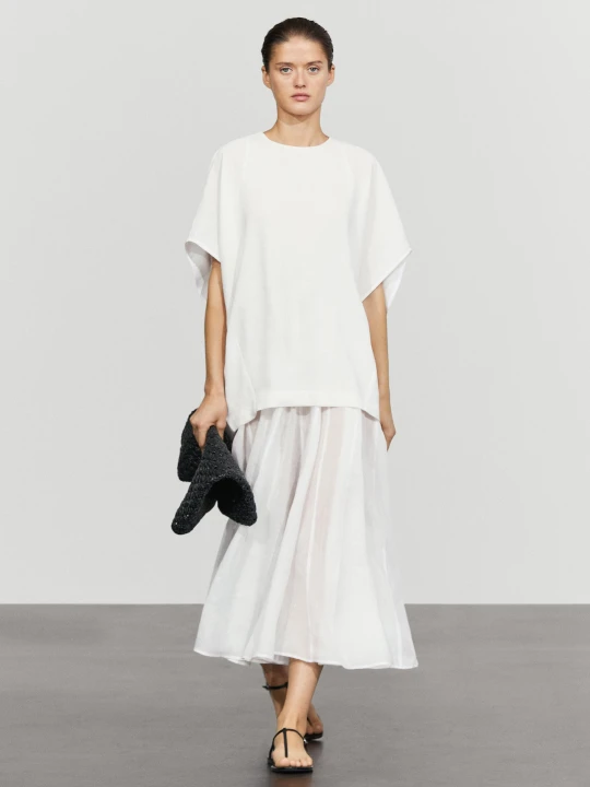 Zdjęcie produktu Sukienka Z Lnu O Łączonym Fasonie - Biały - Massimo Dutti - Female