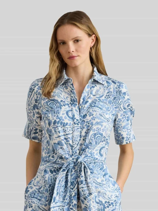 Zdjęcie produktu Sukienka z lnu z czystego lnu z wiązanym paskiem Lauren Ralph Lauren Niebieski melanż