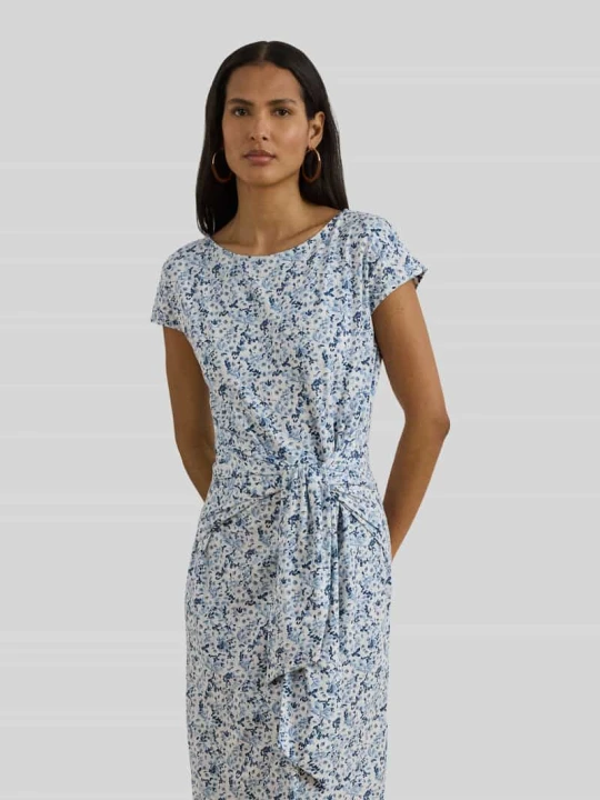 Zdjęcie produktu Sukienka z mieszanka bawełny z wiązanym detalem Lauren Ralph Lauren Jasnoniebieski melanż