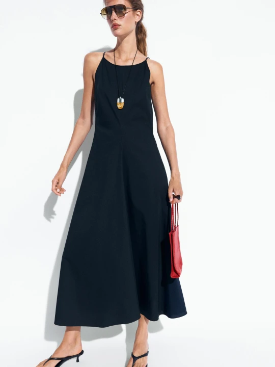 Zdjęcie produktu Sukienka Z Popeliny Na Cienkich Ramiączkach - Niebieski - Massimo Dutti - Female