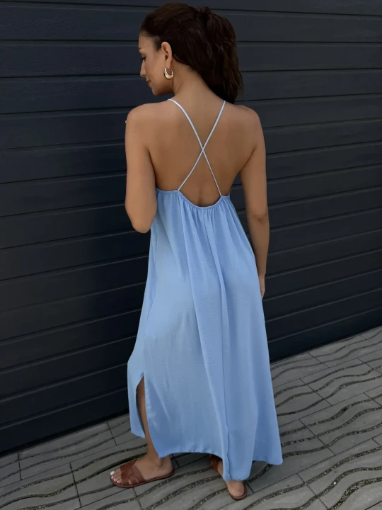 Zdjęcie produktu Sukienka z Wiskozy Niebieska Back ClothStore
