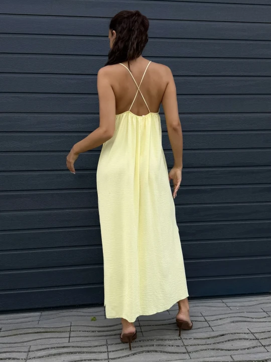 Zdjęcie produktu Sukienka z Wiskozy Żółta Back ClothStore