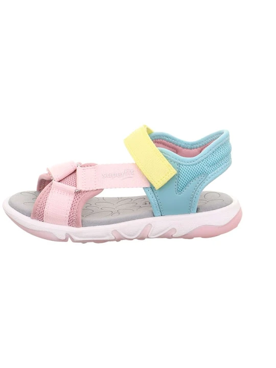 Zdjęcie produktu superfit Skórzane sandały "Pebbles" w kolorze jasnoróżowo-błękitno-żółtym rozmiar: 26