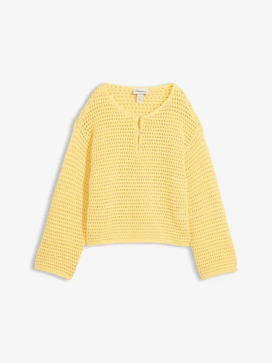 Zdjęcie produktu Sweter ażurowy oversize, o kroju pudełkowym BonPrix żółty