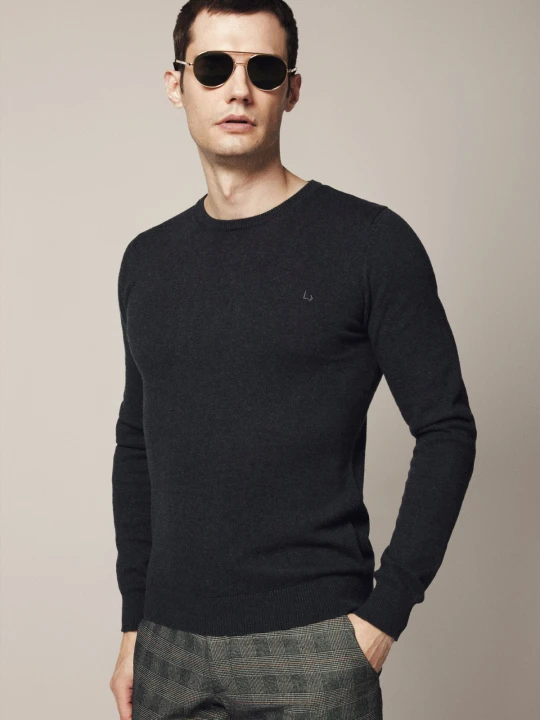 Zdjęcie produktu Sweter Ciemnoszary z Bawełną Gładki Tony Lancerto