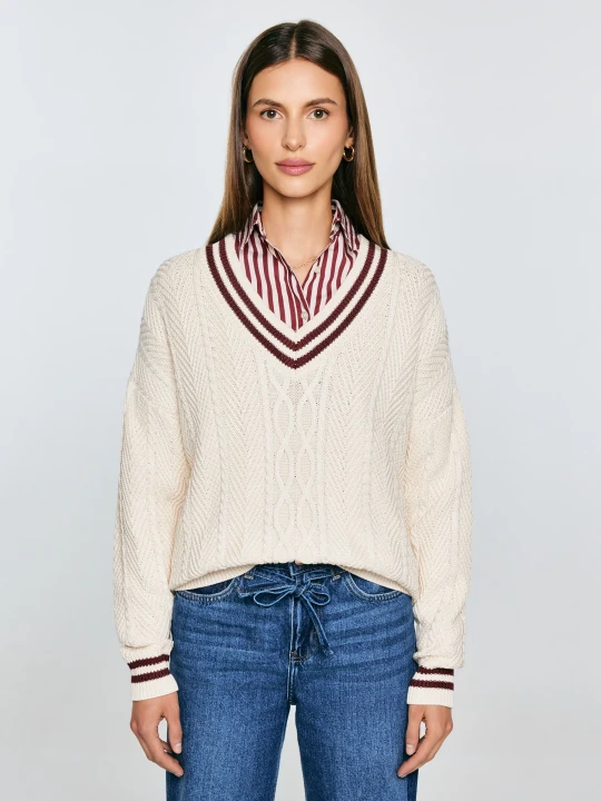Zdjęcie produktu sweter damski z wiskozy z dekoltem v-neck kremowy cyntylia 102 Big Star