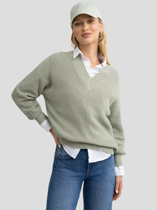 Zdjęcie produktu sweter damski z wiskozy z dekoltem v-neck pistacjowy cyntiana 300 Big Star ZIELONY