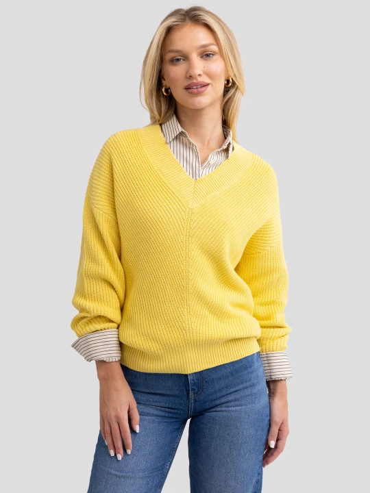 Zdjęcie produktu sweter damski z wiskozy z dekoltem v-neck żółty cyntiana 200 Big Star