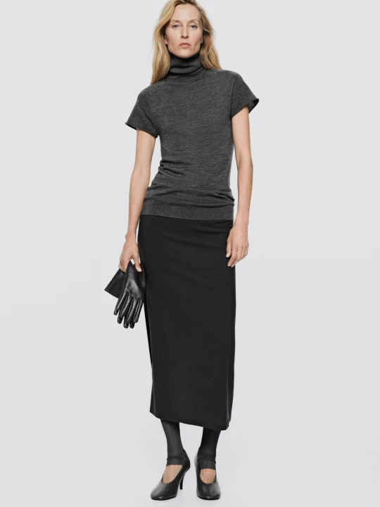 Zdjęcie produktu Sweter Dzianinowy, Krótki Rękaw, 100% Wełny - Limited Edition - Szary Średni - Massimo Dutti - Female