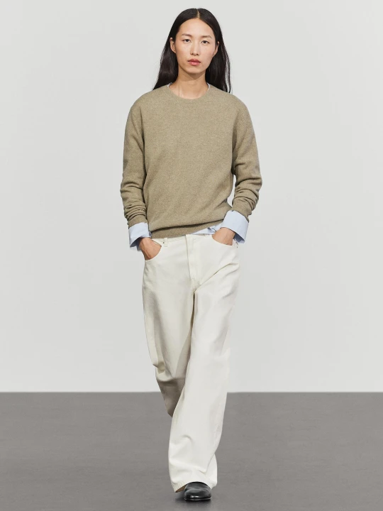 Zdjęcie produktu Sweter Z Mieszanki Wełny Z Okrągłym Dekoltem - Beżowy Pop - Massimo Dutti - Female