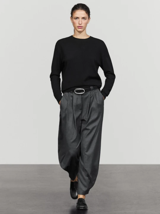 Zdjęcie produktu Sweter Dzianinowy, Okrągły Dekolt, Domieszka Wełny - Czarny - Massimo Dutti - Female