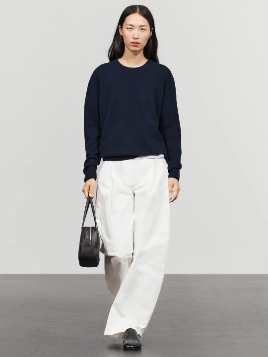 Zdjęcie produktu Sweter Z Mieszanki Wełny Z Okrągłym Dekoltem - Granatowy - Massimo Dutti - Female