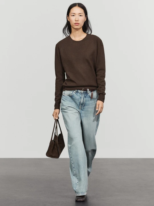 Zdjęcie produktu Sweter Dzianinowy, Okrągły Dekolt, Domieszka Wełny - Popielaty Brąz - Massimo Dutti - Female
