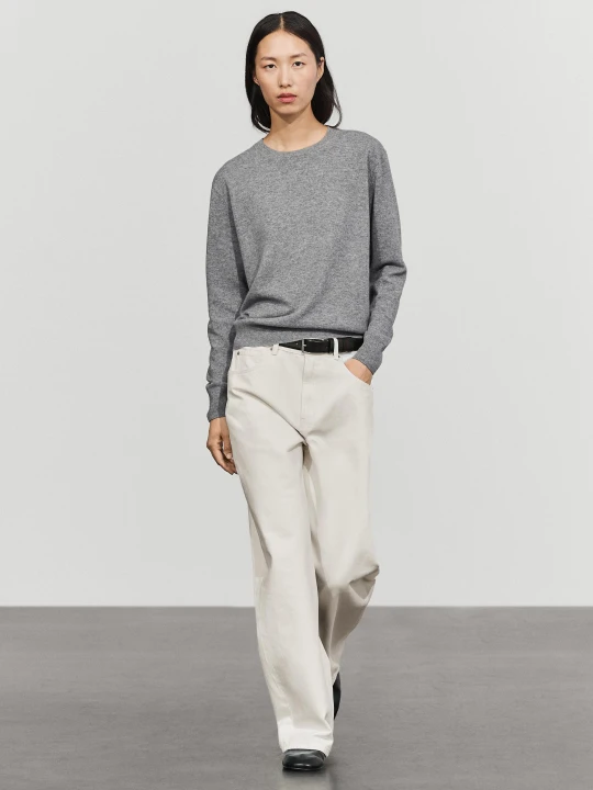 Zdjęcie produktu Sweter Z Mieszanki Wełny Z Okrągłym Dekoltem - Szary Pop - Massimo Dutti - Female