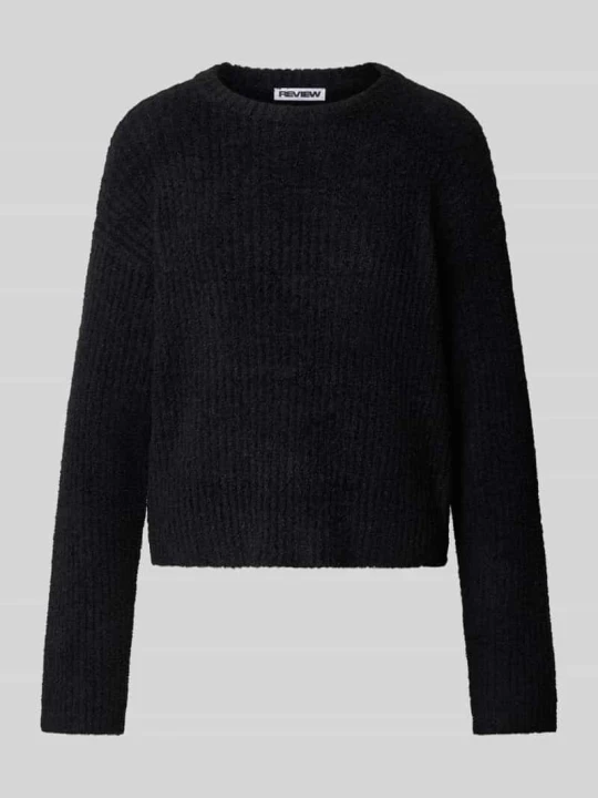 Zdjęcie produktu Sweter dzianinowy w kroju relaxed fit z elastycznymi wykończeniami REVIEW Czarny