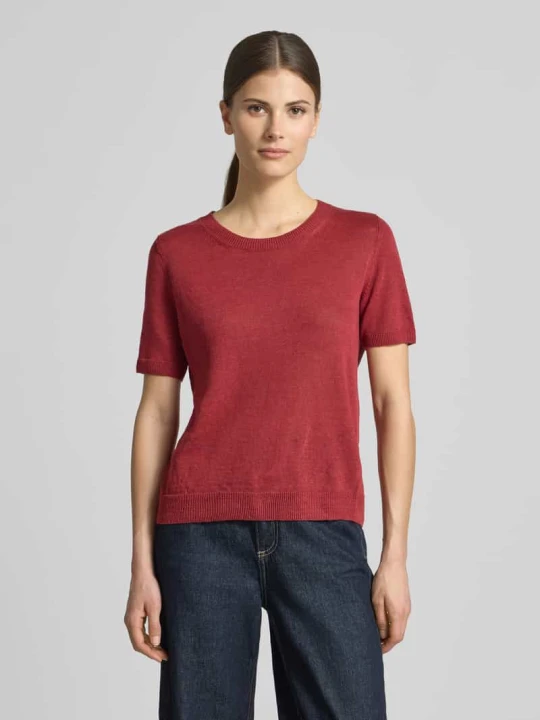 Zdjęcie produktu Sweter dzianinowy z czystego lnu, krój regular fit, model 'PANCONE' Weekend Max Mara Ciemnoczerwony
