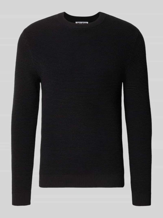 Zdjęcie produktu Sweter dzianinowy z czystej bawełny o kroju regular fit REVIEW Czarny