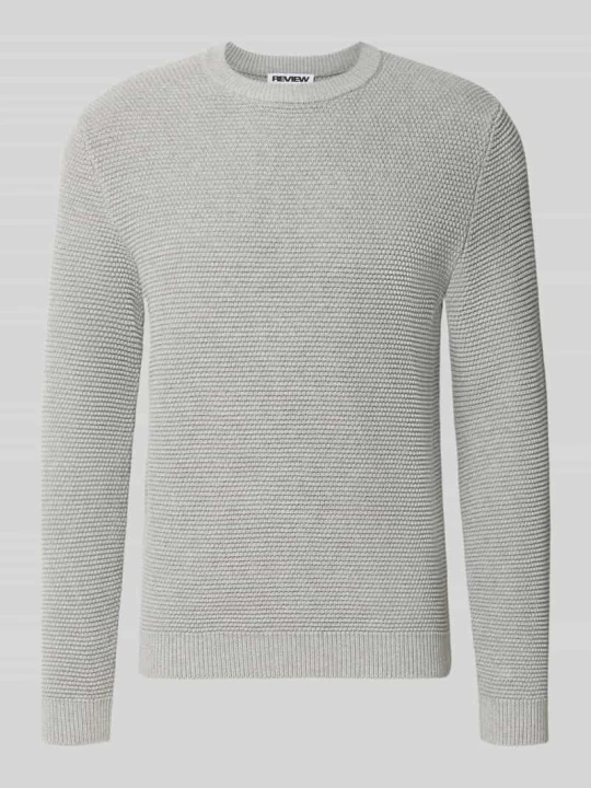 Zdjęcie produktu Sweter dzianinowy z czystej bawełny o kroju regular fit REVIEW Jasnoszary melanż
