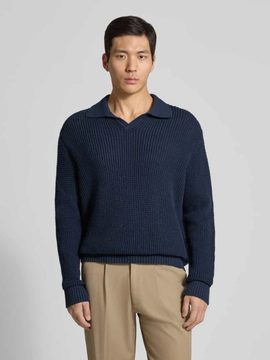 Zdjęcie produktu Sweter dzianinowy z czystej bawełny o kroju relaxed fit model 'DERECK' Selected Homme Granatowy