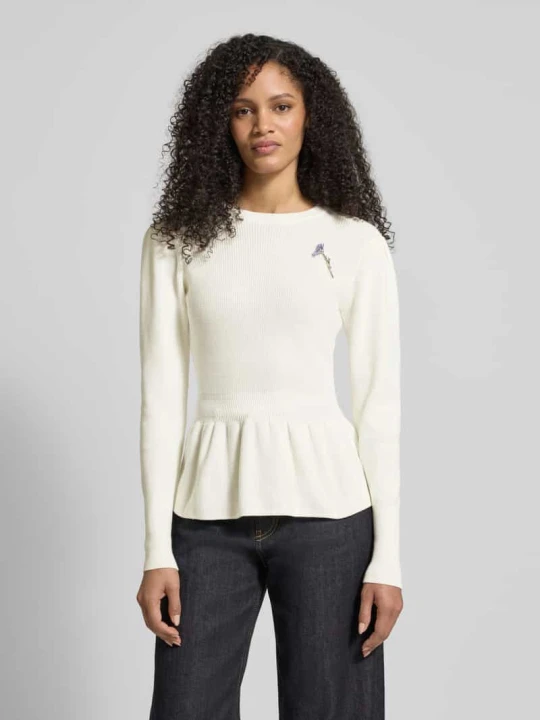 Zdjęcie produktu Sweter dzianinowy z czystej bawełny w kroju slim fit model 'SABANNA' Hugo Złamany biały