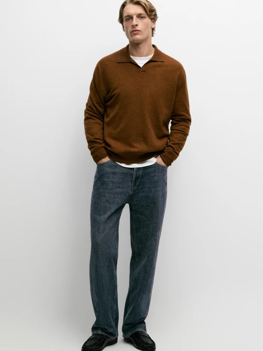 Zdjęcie produktu Sweter Z Dzianiny Polo Z Mieszanki Wełny - Ognista Pomarańcza - Massimo Dutti - Male
