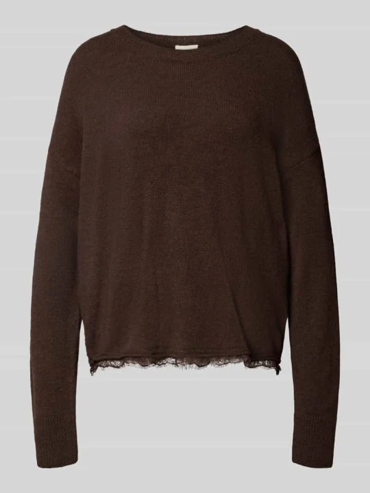 Zdjęcie produktu sweter z dzianiny o kroju relaxed fit z koronką milano italy Ciemnobrązowy