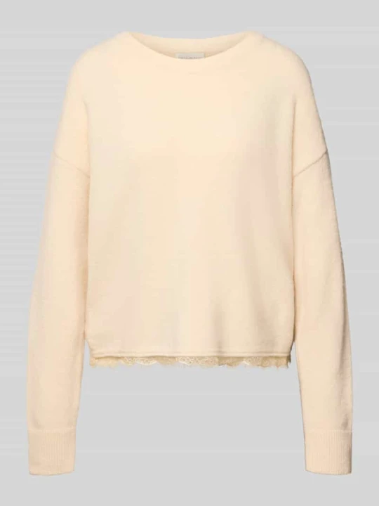 Zdjęcie produktu sweter z dzianiny o kroju relaxed fit z koronką milano italy Piaskowy