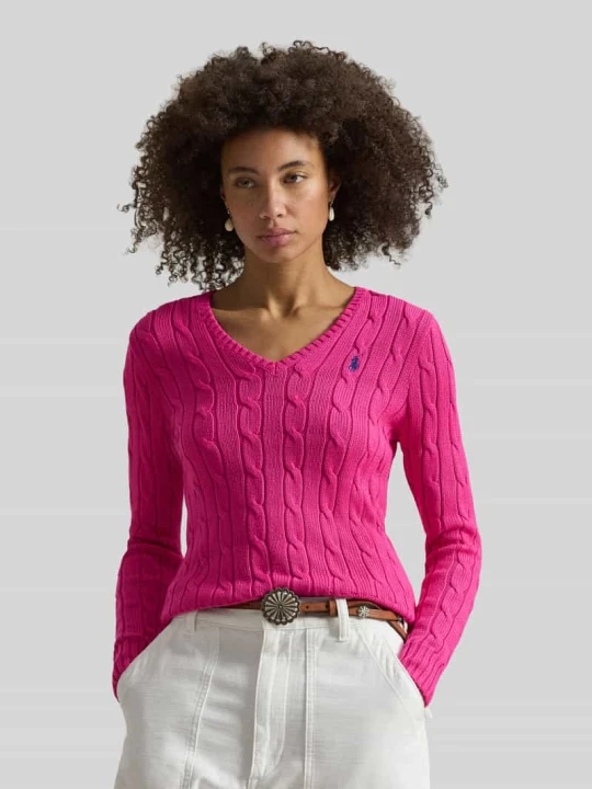 Zdjęcie produktu sweter z dzianiny o kroju regular fit z czystej bawełny model 'KIMBERLY' Polo Ralph Lauren Mocnoróżowy