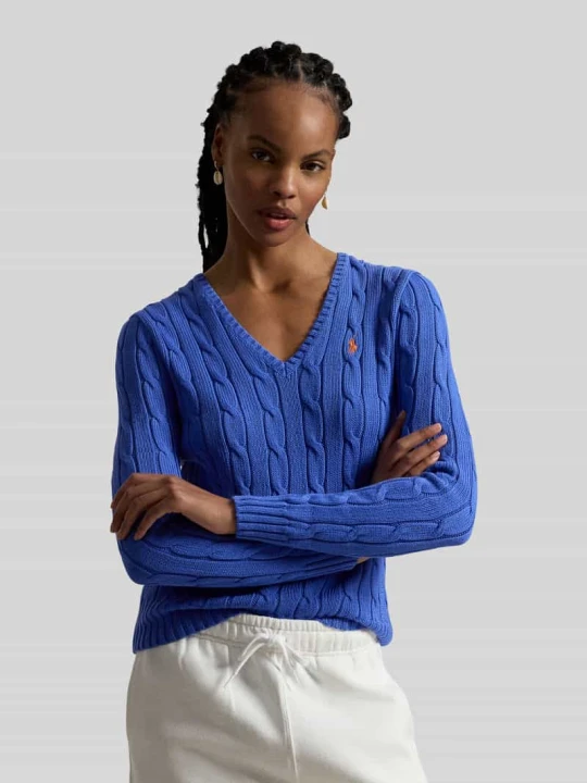 Zdjęcie produktu sweter z dzianiny o kroju regular fit z czystej bawełny model 'KIMBERLY' Polo Ralph Lauren Królewski niebieski
