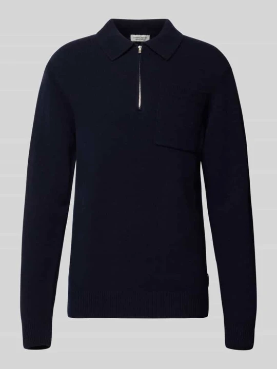Zdjęcie produktu Sweter dzianinowy z mieszanki wełny z kołnierzykiem polo Model 'FELIPO' Casual Friday Granatowy melanż