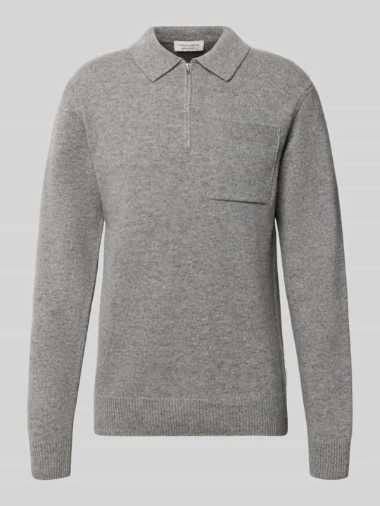 Zdjęcie produktu Sweter dzianinowy z mieszanki wełny z kołnierzykiem polo Model 'FELIPO' Casual Friday Jasnoszary melanż