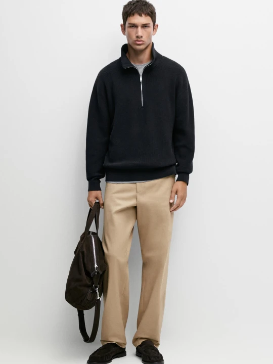 Zdjęcie produktu Sweter Dzianinowy Z Półgolfem Ze 100% Bawełny - Granatowy - Massimo Dutti - Male