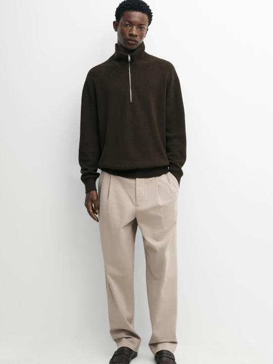 Zdjęcie produktu Sweter Dzianinowy Z Półgolfem Ze 100% Bawełny - Popielaty Brąz - Massimo Dutti - Male