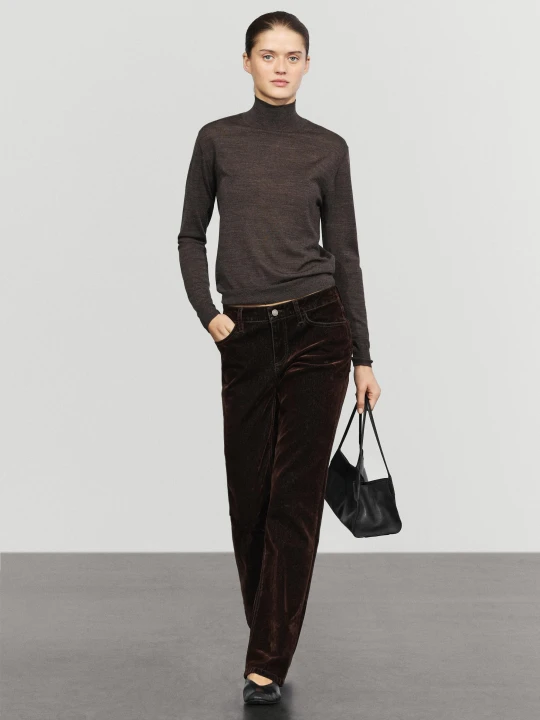 Zdjęcie produktu Sweter Dzianinowy Ze 100% Wełny Z Golfem Perkins - Czekoladowy - Massimo Dutti - Female
