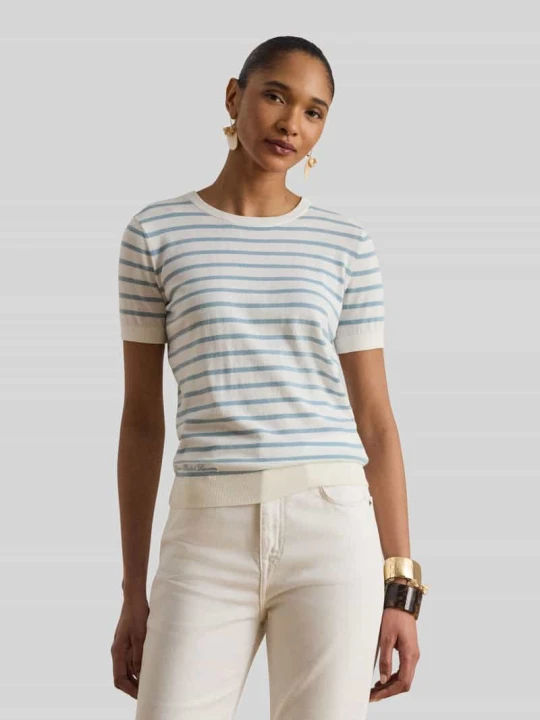 Zdjęcie produktu sweter krój regular fit z krótkim rękawem Lauren Ralph Lauren Jasnoniebieski