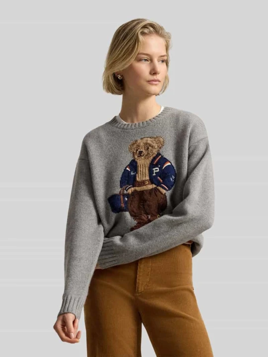 Zdjęcie produktu sweter krój regular fit z mieszanka wełny i kaszmiru z motywem Polo Bear Polo Ralph Lauren Grafitowy
