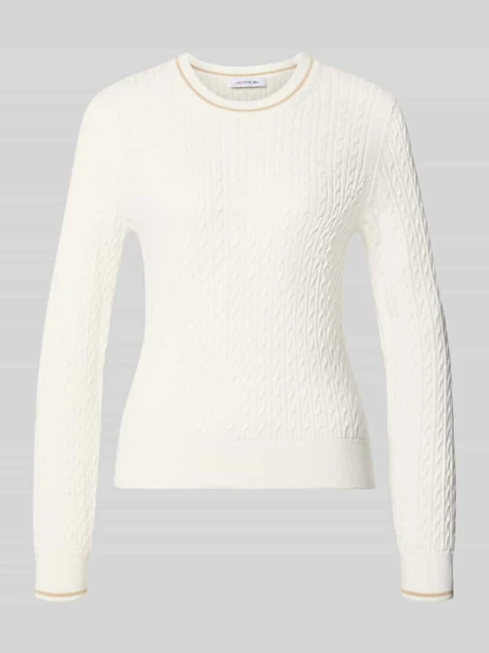 Zdjęcie produktu sweter krój slim fit z mieszanka bawełny Lacoste Złamany biały