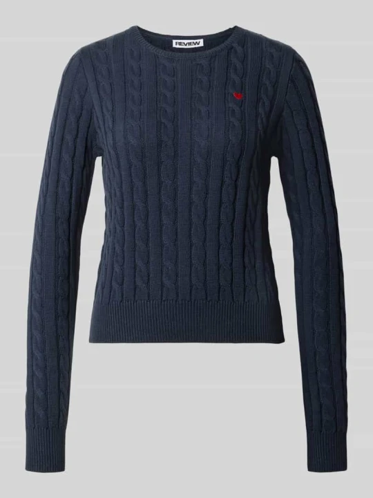 Zdjęcie produktu sweter krój slim fit z mieszanka bawełny REVIEW Ciemnoniebieski