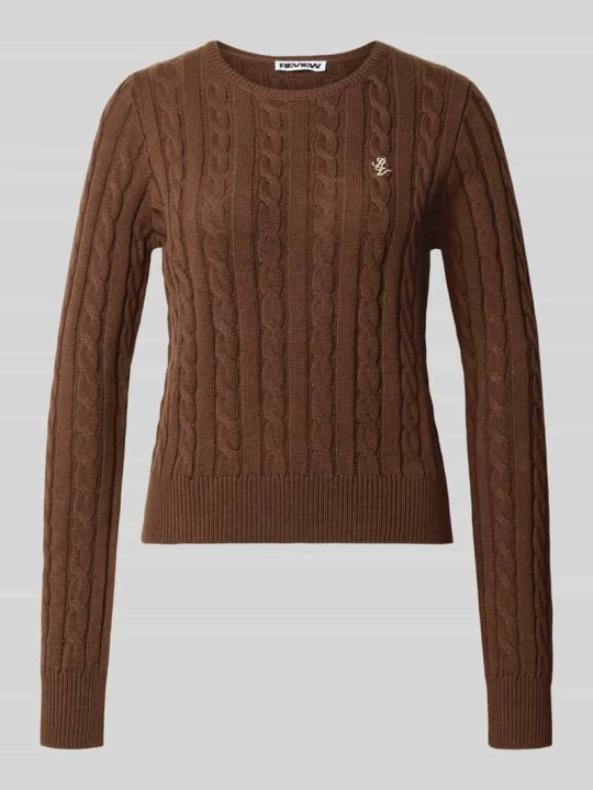Zdjęcie produktu sweter krój slim fit z mieszanka bawełny REVIEW Średniobrązowy