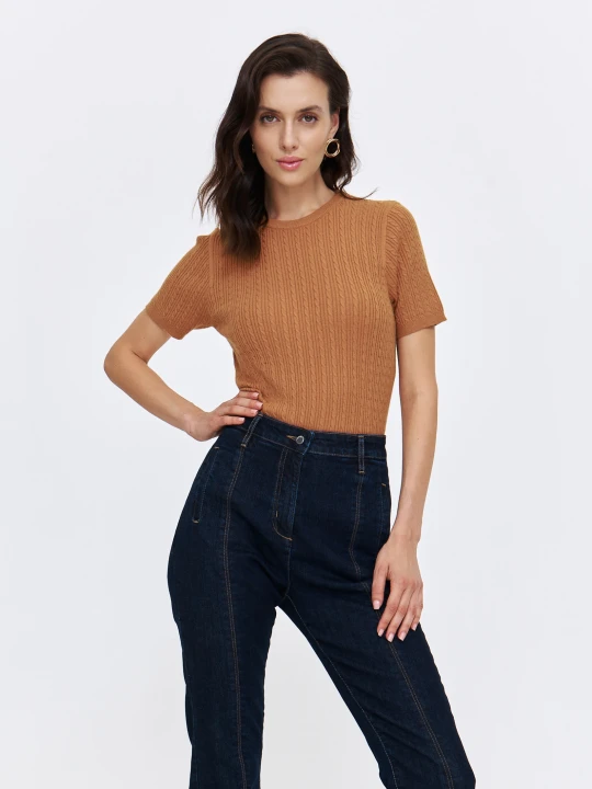 Zdjęcie produktu Sweter krótki rękaw camel - SWS0186B5 sweter krótki rękaw - TOP SECRET - Odzieżowy sklep internetowy TOP SECRET