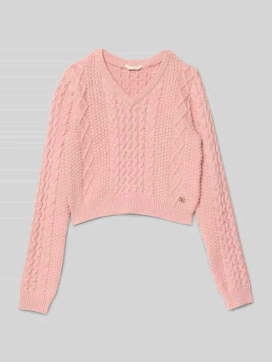 Zdjęcie produktu Sweter krótki z dzianiny z detalem z logo Guess Różowy