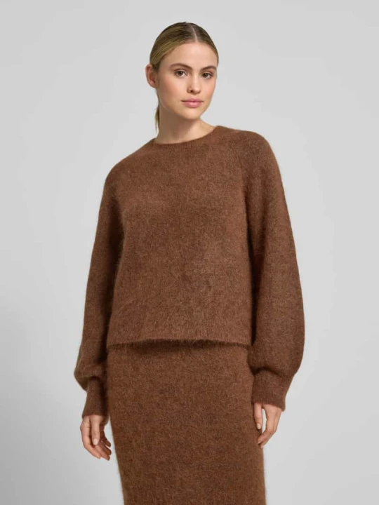 Zdjęcie produktu Sweter krótki z dzianiny z mieszanki moheru – curated by Maja Weyhe Style Icon Collection Orzechowy