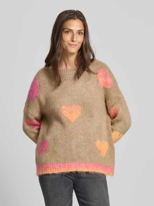 Zdjęcie produktu Sweter lniany o kroju oversized z dodatkiem wełny z alpaki z imitacji dzianiny Miss Goodlife Piaskowy