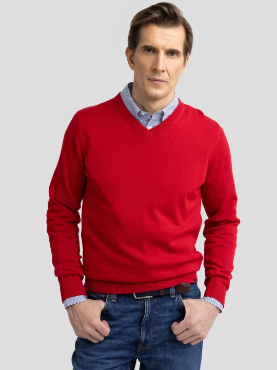 Zdjęcie produktu sweter męski bawełniany z dekoltem v-neck czerwony vassic 603 Big Star